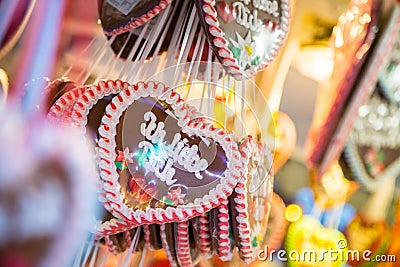 Ginger bread heart â€œIch liebe dichâ€œ, Oktoberfest Stock Photo